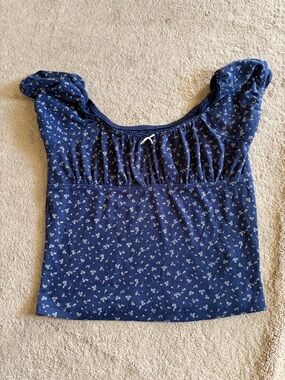 Women’s Navy Blue Floral Off-The-Shoulder Top